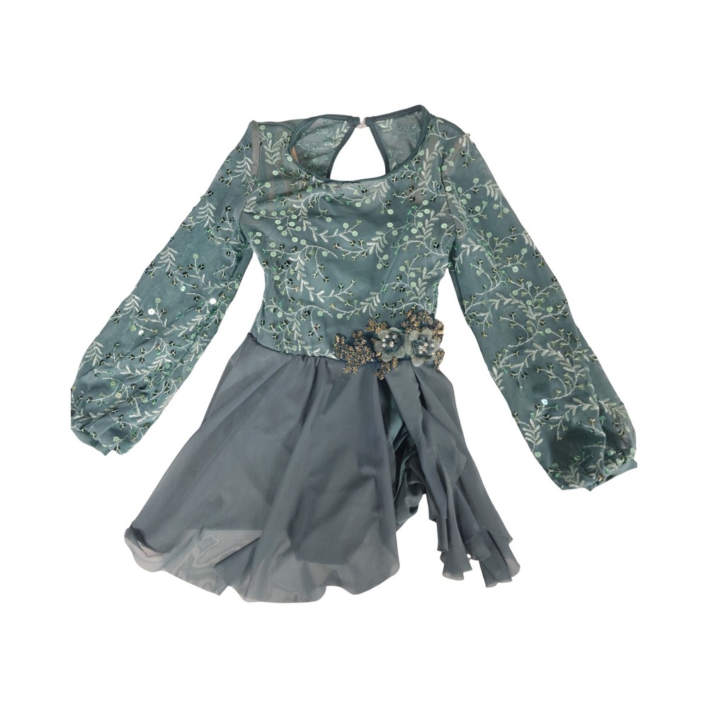 Weissman‎ Girls Sage Green Sequin Floral Lyrical Dance Costume Dress SC 64830